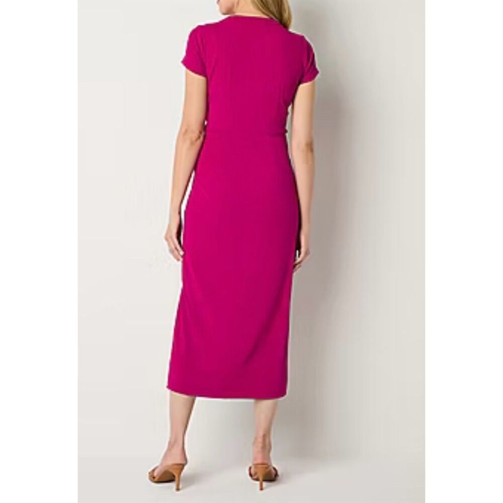 Liz Claiborne Women's Pink Midi Dress M Side Tie Party Cocktail Valentine’s Day - Picture 8 of 8